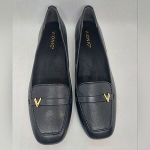Vionic Hayes Loafers Flats Black Leather Slip On Casual Shoes Womens Size 9.5